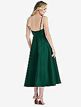 Rear View Thumbnail - Hunter Green Spaghetti Strap Full Skirt Satin Midi Dress
