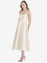 Side View Thumbnail - Ivory Spaghetti Strap Full Skirt Satin Midi Dress