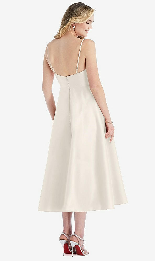 Back View - Ivory Spaghetti Strap Full Skirt Satin Midi Dress