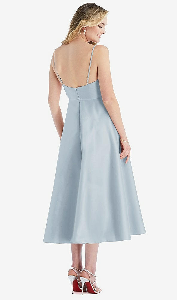 Back View - Mist Spaghetti Strap Full Skirt Satin Midi Dress