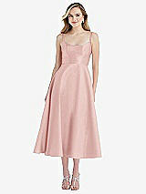 Front View Thumbnail - Rose Spaghetti Strap Full Skirt Satin Midi Dress