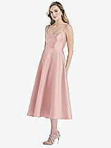 Side View Thumbnail - Rose Spaghetti Strap Full Skirt Satin Midi Dress