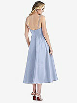 Rear View Thumbnail - Sky Blue Spaghetti Strap Full Skirt Satin Midi Dress