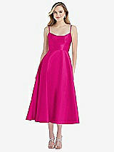 Front View Thumbnail - Think Pink Spaghetti Strap Full Skirt Satin Midi Dress