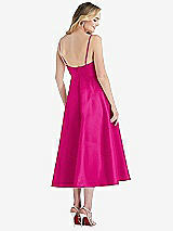 Rear View Thumbnail - Think Pink Spaghetti Strap Full Skirt Satin Midi Dress