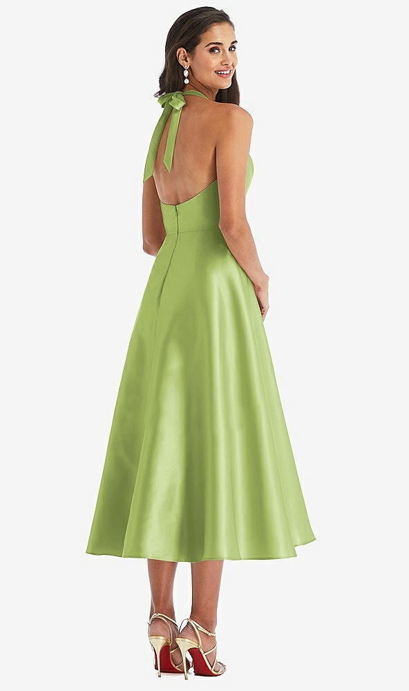 Back View - Mojito Tie-Neck Halter Full Skirt Satin Midi Dress