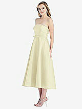 Side View Thumbnail - Butter Yellow Strapless Bow-Waist Full Skirt Satin Midi Dress