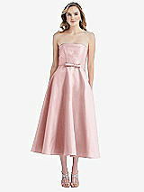Front View Thumbnail - Ballet Pink Strapless Bow-Waist Full Skirt Satin Midi Dress