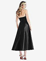 Rear View Thumbnail - Black Strapless Bow-Waist Full Skirt Satin Midi Dress