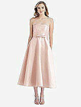 Front View Thumbnail - Blush Strapless Bow-Waist Full Skirt Satin Midi Dress