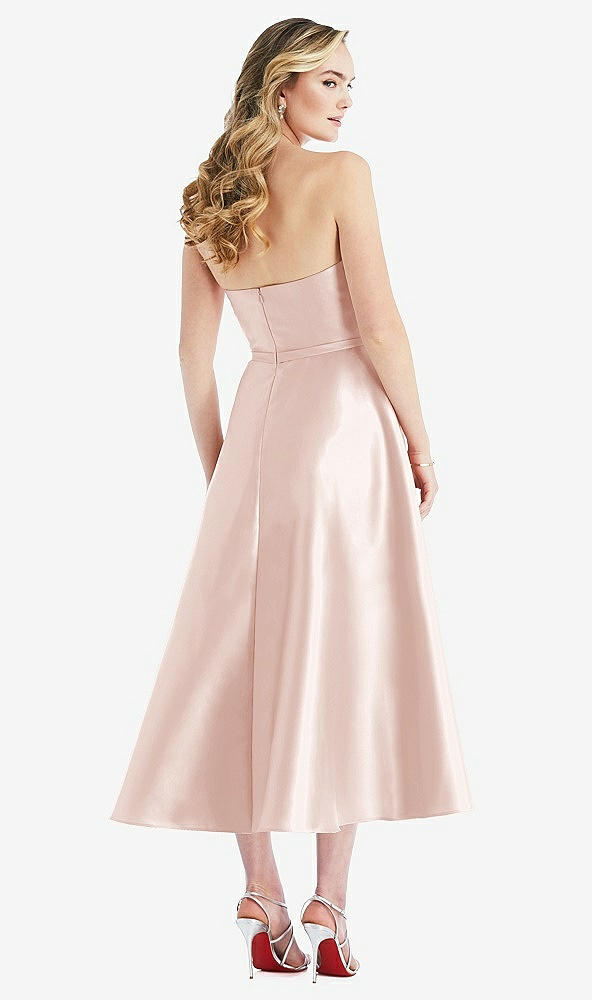 Back View - Blush Strapless Bow-Waist Full Skirt Satin Midi Dress