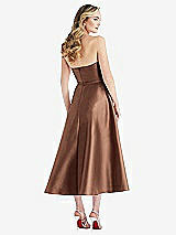 Rear View Thumbnail - Cognac Strapless Bow-Waist Full Skirt Satin Midi Dress