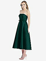 Side View Thumbnail - Evergreen Strapless Bow-Waist Full Skirt Satin Midi Dress
