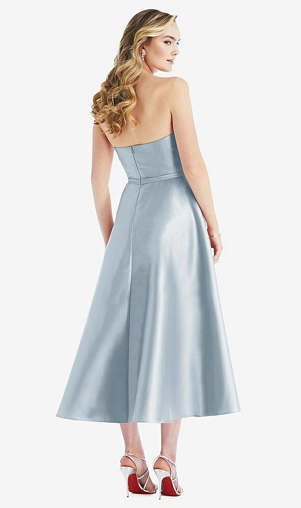 Back View - Mist Strapless Bow-Waist Full Skirt Satin Midi Dress