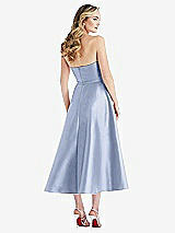 Rear View Thumbnail - Sky Blue Strapless Bow-Waist Full Skirt Satin Midi Dress