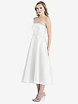 Side View Thumbnail - White Strapless Bow-Waist Full Skirt Satin Midi Dress