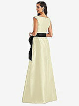Rear View Thumbnail - Butter Yellow & Black Off-the-Shoulder Bow-Waist Maxi Dress with Pockets