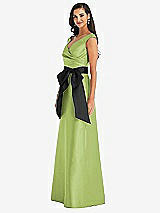 Side View Thumbnail - Mojito & Black Off-the-Shoulder Bow-Waist Maxi Dress with Pockets