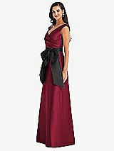 Side View Thumbnail - Burgundy & Black Off-the-Shoulder Bow-Waist Maxi Dress with Pockets