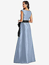 Rear View Thumbnail - Cloudy & Black Off-the-Shoulder Bow-Waist Maxi Dress with Pockets