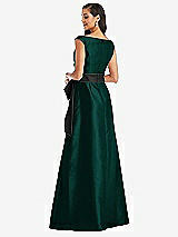 Rear View Thumbnail - Evergreen & Black Off-the-Shoulder Bow-Waist Maxi Dress with Pockets