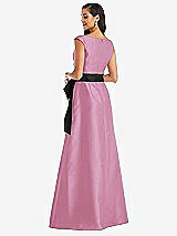 Rear View Thumbnail - Powder Pink & Black Off-the-Shoulder Bow-Waist Maxi Dress with Pockets