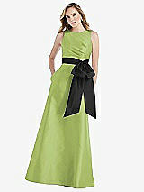 Front View Thumbnail - Mojito & Black High-Neck Bow-Waist Maxi Dress with Pockets