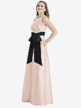 Side View Thumbnail - Blush & Black High-Neck Bow-Waist Maxi Dress with Pockets