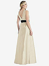 Rear View Thumbnail - Champagne & Black High-Neck Bow-Waist Maxi Dress with Pockets