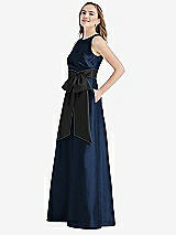 Side View Thumbnail - Midnight Navy & Black High-Neck Bow-Waist Maxi Dress with Pockets