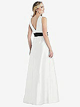 Rear View Thumbnail - White & Black High-Neck Bow-Waist Maxi Dress with Pockets