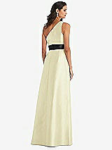 Rear View Thumbnail - Butter Yellow & Black One-Shoulder Bow-Waist Maxi Dress with Pockets