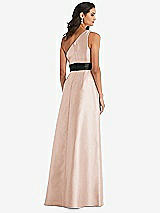 Rear View Thumbnail - Cameo & Black One-Shoulder Bow-Waist Maxi Dress with Pockets