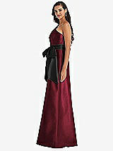 Side View Thumbnail - Cabernet & Black One-Shoulder Bow-Waist Maxi Dress with Pockets