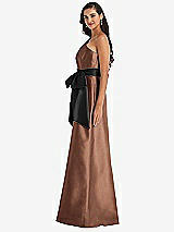 Side View Thumbnail - Cognac & Black One-Shoulder Bow-Waist Maxi Dress with Pockets