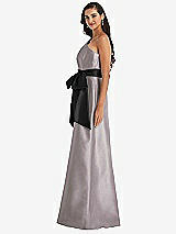 Side View Thumbnail - Cashmere Gray & Black One-Shoulder Bow-Waist Maxi Dress with Pockets