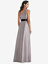 Rear View Thumbnail - Cashmere Gray & Black One-Shoulder Bow-Waist Maxi Dress with Pockets