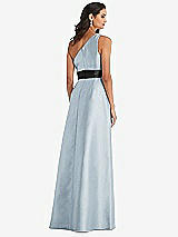 Rear View Thumbnail - Mist & Black One-Shoulder Bow-Waist Maxi Dress with Pockets