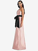 Side View Thumbnail - Rose & Black One-Shoulder Bow-Waist Maxi Dress with Pockets