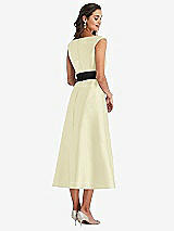 Rear View Thumbnail - Butter Yellow & Black Off-the-Shoulder Bow-Waist Midi Dress with Pockets