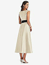 Rear View Thumbnail - Champagne & Black Off-the-Shoulder Bow-Waist Midi Dress with Pockets