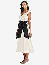 Side View Thumbnail - Ivory & Black Off-the-Shoulder Bow-Waist Midi Dress with Pockets