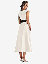 Rear View Thumbnail - Ivory & Black Off-the-Shoulder Bow-Waist Midi Dress with Pockets