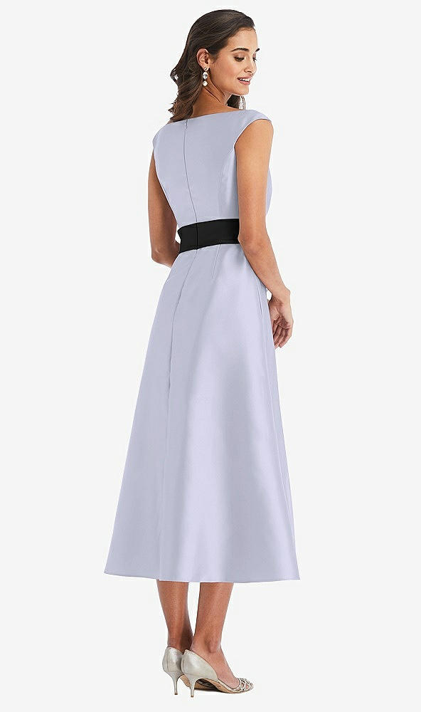 Back View - Silver Dove & Black Off-the-Shoulder Bow-Waist Midi Dress with Pockets