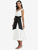 Side View Thumbnail - White & Black Off-the-Shoulder Bow-Waist Midi Dress with Pockets