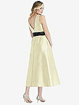 Rear View Thumbnail - Butter Yellow & Black High-Neck Bow-Waist Midi Dress with Pockets