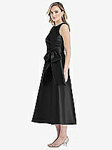 Side View Thumbnail - Black & Black High-Neck Bow-Waist Midi Dress with Pockets