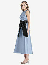 Side View Thumbnail - Cloudy & Black High-Neck Bow-Waist Midi Dress with Pockets