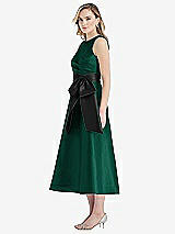 Side View Thumbnail - Hunter Green & Black High-Neck Bow-Waist Midi Dress with Pockets