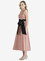 Side View Thumbnail - Neu Nude & Black High-Neck Bow-Waist Midi Dress with Pockets